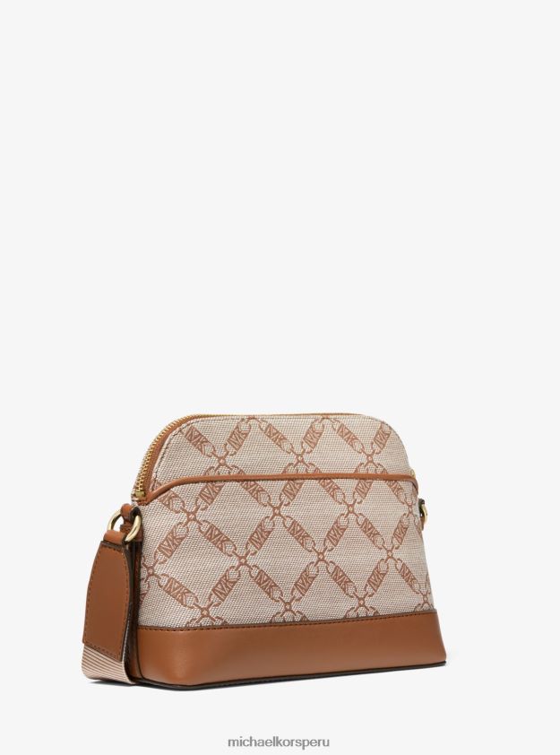 accesorios educacion fisica Michael Kors mujer bandolera jet set grande con logo imperio en jacquard y cúpula natural/equipaje 8FX48V855