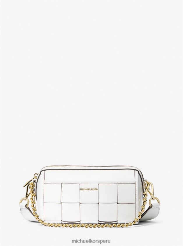 accesorios educacion fisica Michael Kors mujer bandolera jet set pequeña de piel tejida Blanco óptico 8FX48V883