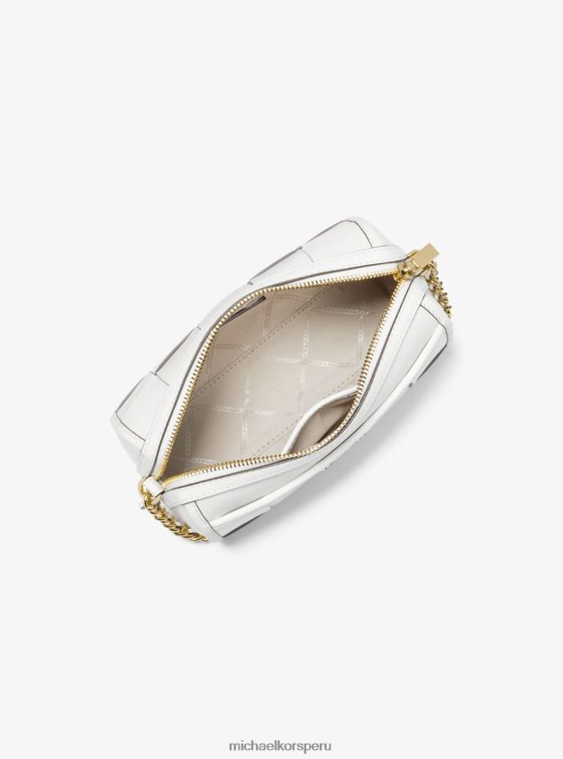 accesorios educacion fisica Michael Kors mujer bandolera jet set pequeña de piel tejida Blanco óptico 8FX48V883
