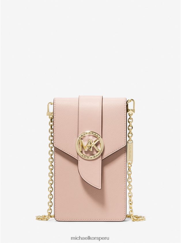 accesorios educacion fisica Michael Kors mujer bandolera pequeña de piel saffiano para smartphone Rosa suave 8FX48V1028