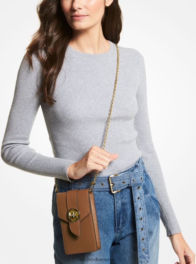 accesorios educacion fisica Michael Kors mujer bandolera pequeña de piel saffiano para smartphone equipaje 8FX48V1027