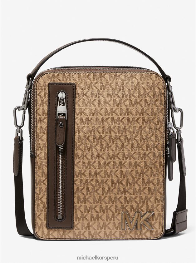 accesorios educacion fisica Michael Kors mujer bolsa de viaje Hudson con logo marrón/camello 8FX48V956