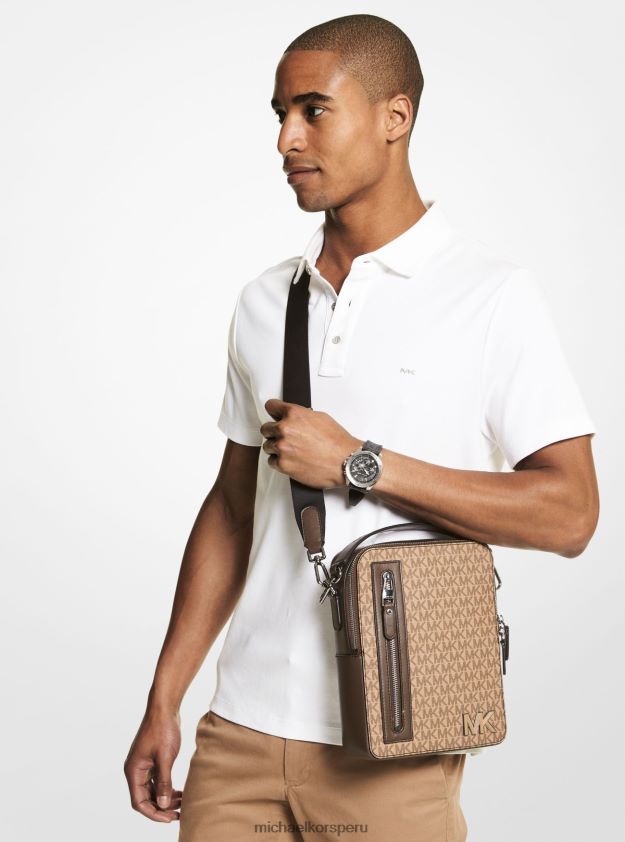 accesorios educacion fisica Michael Kors mujer bolsa de viaje Hudson con logo marrón/camello 8FX48V956