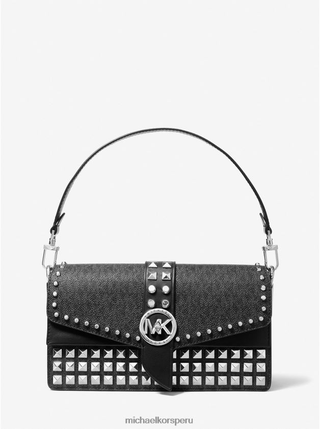 accesorios educacion fisica Michael Kors mujer bolso de hombro Greenwich mediano con logo y tachuelas negro 8FX48V941
