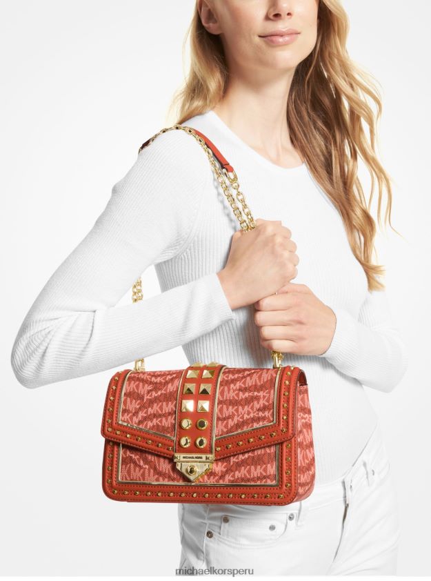 accesorios educacion fisica Michael Kors mujer bolso de hombro soho grande con estampado animal y logo Naranja intenso 8FX48V887