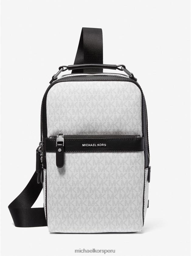 accesorios educacion fisica Michael Kors mujer mochila con logo Hudson blanco brillante 8FX48V836