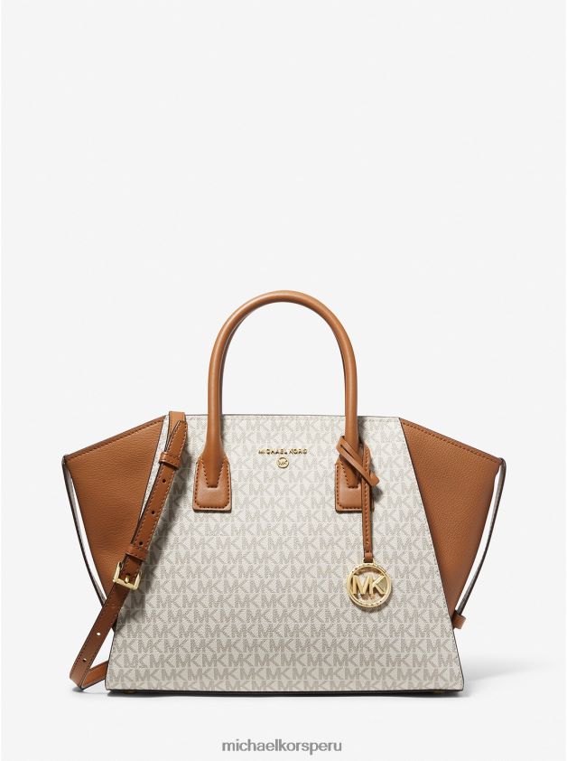 accesorios educacion fisica Michael Kors mujer bolso satchel avril grande con logo y cremallera superior vainilla/bellota 8FX48V1494