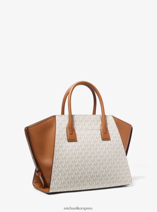 accesorios educacion fisica Michael Kors mujer bolso satchel avril grande con logo y cremallera superior vainilla/bellota 8FX48V1494