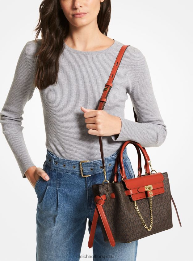 accesorios educacion fisica Michael Kors mujer bolso satchel hamilton Legacy pequeño con cinturón y logo Naranja intenso 8FX48V1465