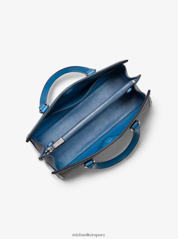 accesorios educacion fisica Michael Kors mujer bolso satchel mediano chantal con logo azul patrimonio 8FX48V1412