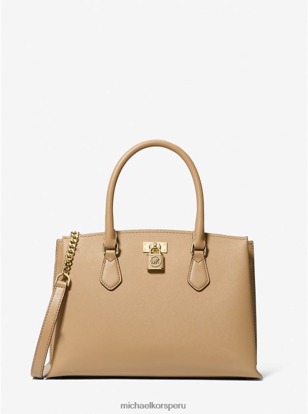 accesorios educacion fisica Michael Kors mujer bolso satchel mediano rubí de piel saffiano camello 8FX48V1482