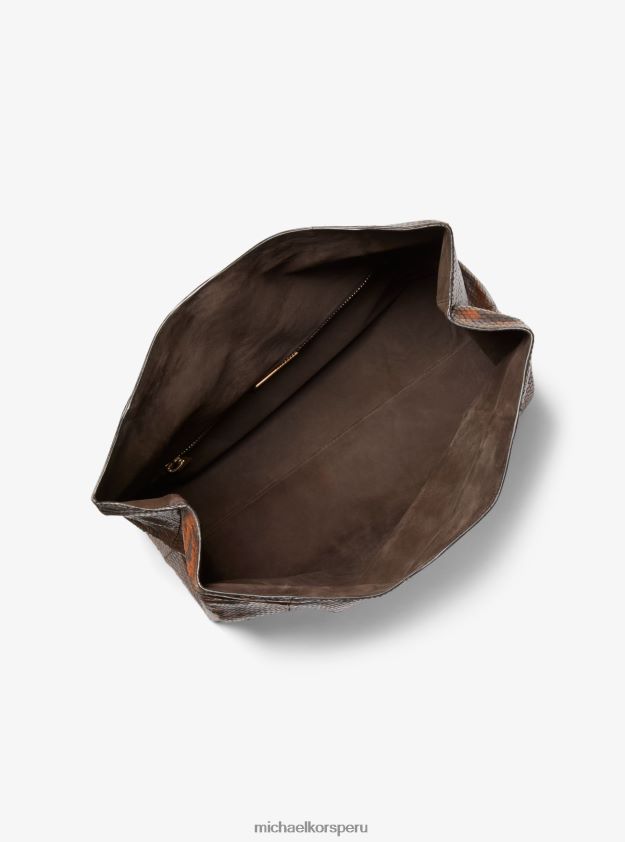 accesorios educacion fisica Michael Kors mujer bolso de almuerzo con grabado de pitón y monograma de la colección castaña 8FX48V1645