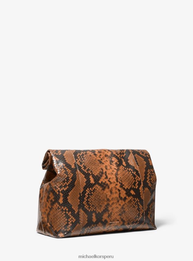 accesorios educacion fisica Michael Kors mujer bolso de almuerzo con grabado de pitón y monograma de la colección castaña 8FX48V1645