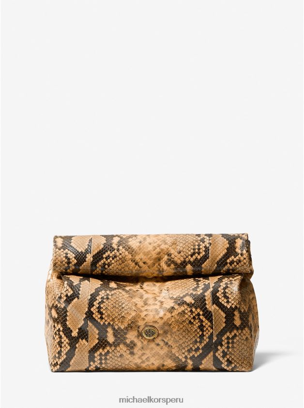 accesorios educacion fisica Michael Kors mujer bolso de almuerzo con grabado de pitón y monograma de la colección trigo 8FX48V1647