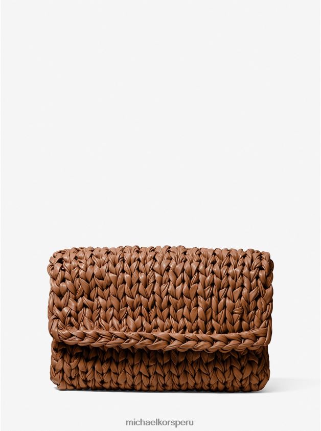 accesorios educacion fisica Michael Kors mujer bolso de mano tipo sobre de piel tejido a mano carly de la colección castaña 8FX48V1643