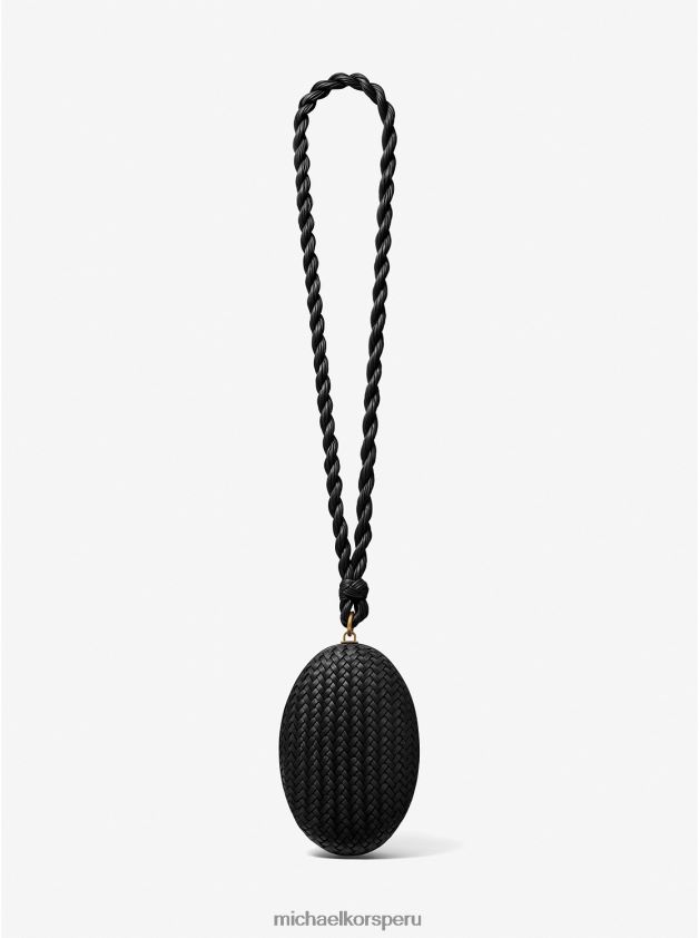 accesorios educacion fisica Michael Kors mujer colección joni minaudiere de cuero tejido a mano negro 8FX48V1644