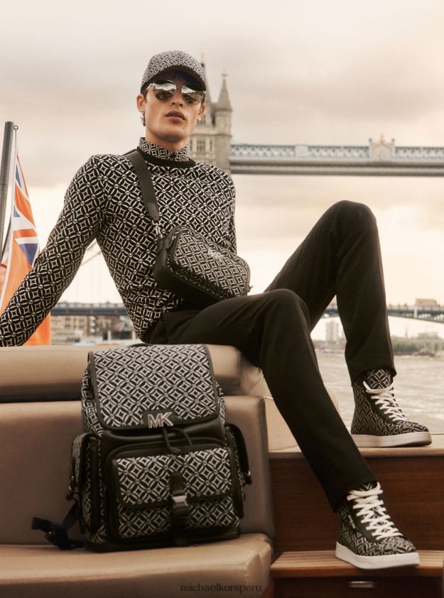 accesorios educacion fisica Michael Kors mujer mochila Hudson con logo en jacquard negro/crema claro 8FX48V1280