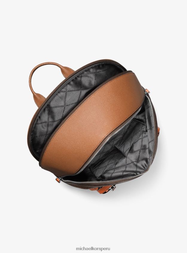 accesorios educacion fisica Michael Kors mujer mochila Hudson con rayas y logo albaricoque 8FX48V1271