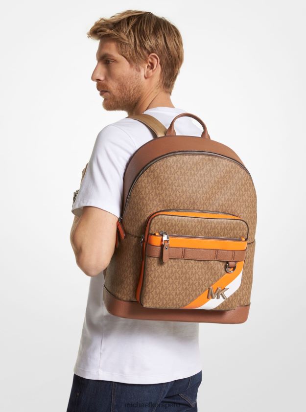 accesorios educacion fisica Michael Kors mujer mochila Hudson con rayas y logo albaricoque 8FX48V1271