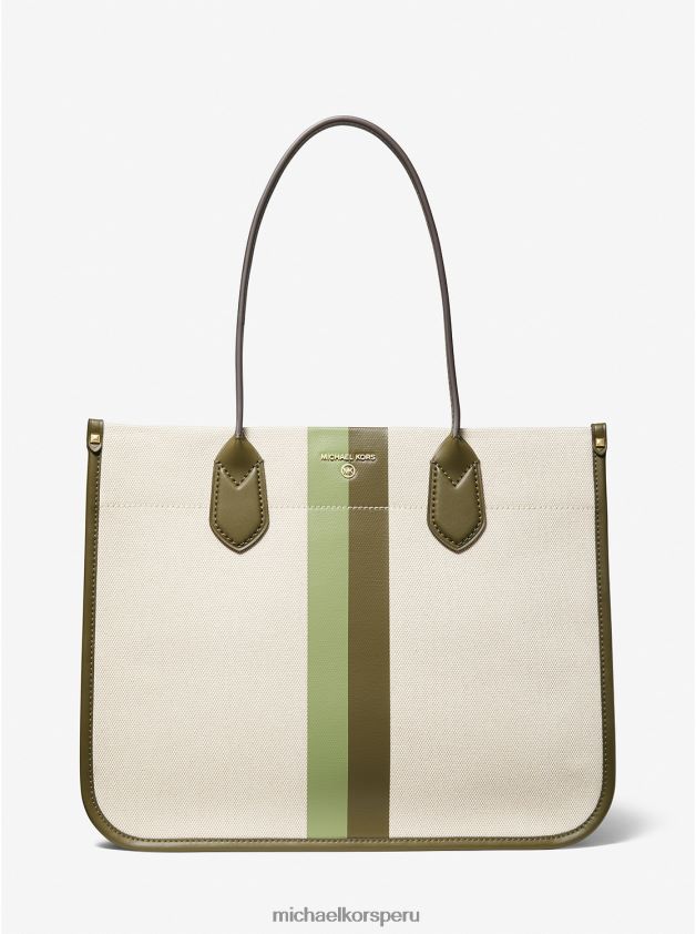 accesorios educacion fisica Michael Kors mujer bolso heidi grande de lona a rayas combinación de oliva 8FX48V1184
