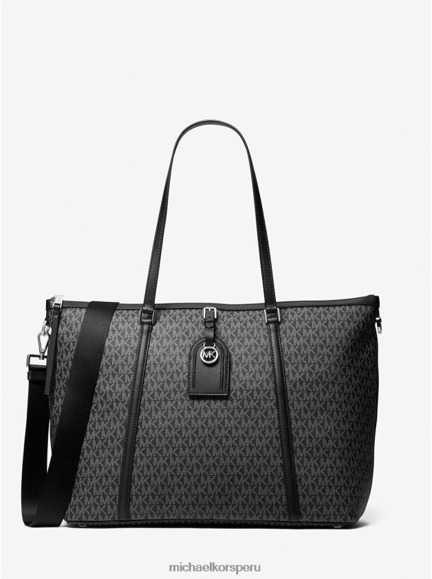 accesorios educacion fisica Michael Kors mujer bolso shopper Heritage grande con logo blanco negro 8FX48V1178