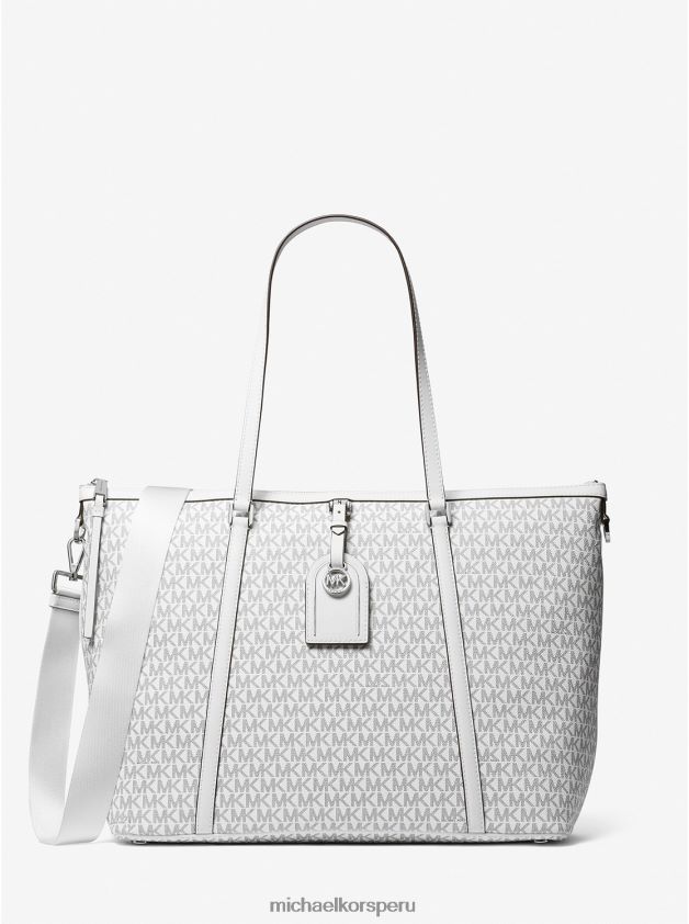 accesorios educacion fisica Michael Kors mujer bolso shopper Heritage grande con logo blanco óptico/negro 8FX48V1176