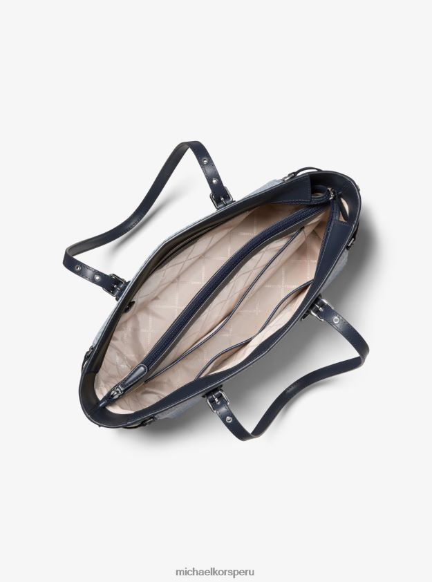accesorios educacion fisica Michael Kors mujer bolso shopper Voyager mediano con logo en dos tonos cambray/azul marino 8FX48V1192