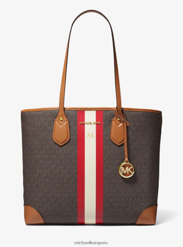 accesorios educacion fisica Michael Kors mujer bolso tote Eva grande con rayas y logo distintivo rojo brillante 8FX48V1073