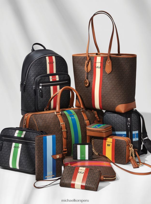 accesorios educacion fisica Michael Kors mujer bolso tote Eva grande con rayas y logo distintivo rojo brillante 8FX48V1073