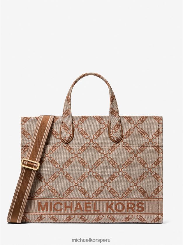 accesorios educacion fisica Michael Kors mujer bolso tote gigi grande de jacquard con logo imperio natural/equipaje 8FX48V1156