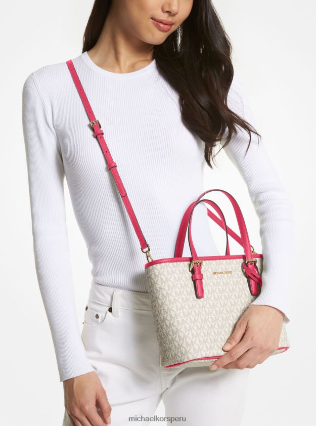 accesorios educacion fisica Michael Kors mujer bolso tote jet set travel extrapequeño con logo y cremallera superior rosa carmín multicolor 8FX48V1106