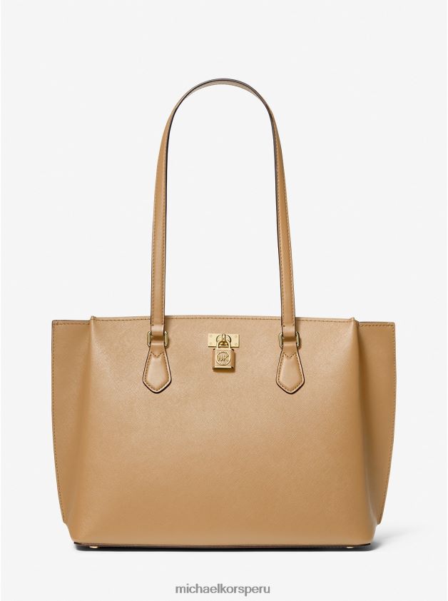 accesorios educacion fisica Michael Kors mujer bolso tote rubí grande de piel saffiano camello 8FX48V1158