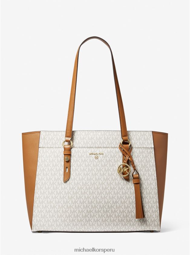 accesorios educacion fisica Michael Kors mujer bolso tote sullivan grande de piel y logo vainilla/bellota 8FX48V1188