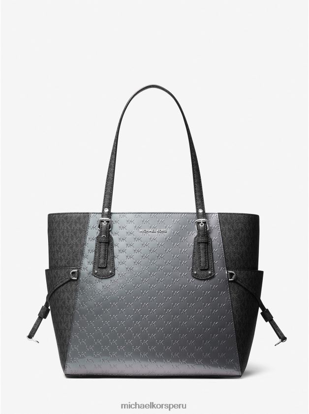 accesorios educacion fisica Michael Kors mujer bolso tote voyager pequeño de charol grabado y logo cuero gris 8FX48V1153