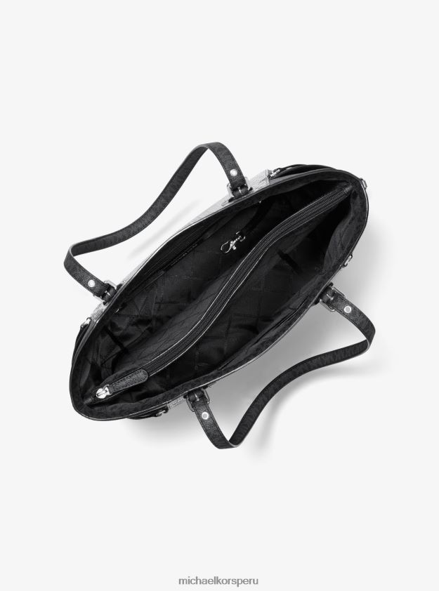 accesorios educacion fisica Michael Kors mujer bolso tote voyager pequeño de charol grabado y logo cuero gris 8FX48V1153