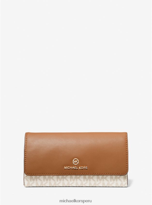 accesorios educacion fisica Michael Kors mujer cartera grande de tres pliegues con logo y piel vainilla/bellota 8FX48V1695