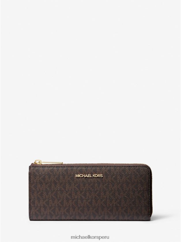 accesorios educacion fisica Michael Kors mujer cartera jet set travel con cremallera de un cuarto y logo grande marrón 8FX48V1696