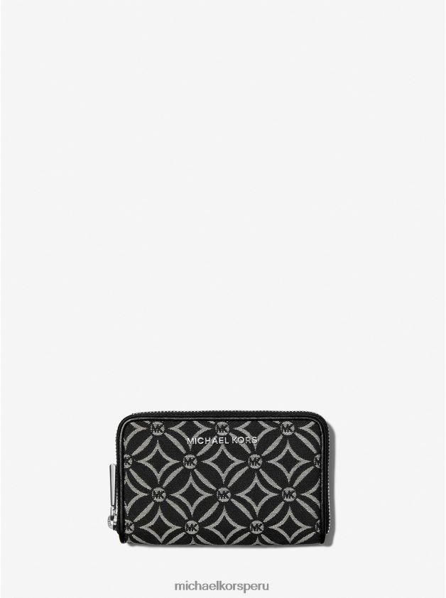 accesorios educacion fisica Michael Kors mujer cartera pequeña con logo en jacquard negro/crema claro 8FX48V1675