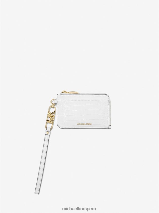 accesorios educacion fisica Michael Kors mujer tarjetero pequeño con cremallera y piel repujada de cocodrilo Blanco óptico 8FX48V1687