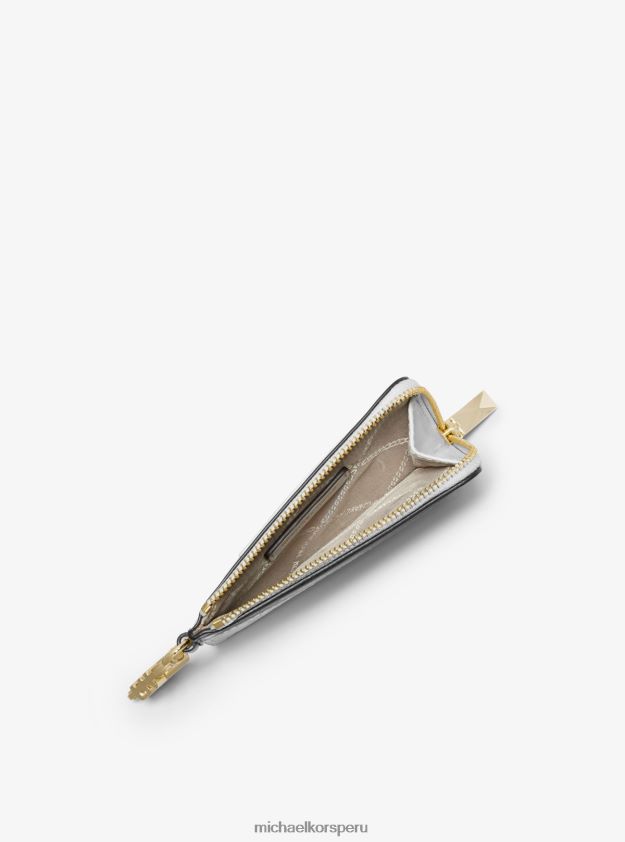 accesorios educacion fisica Michael Kors mujer tarjetero pequeño con cremallera y piel repujada de cocodrilo Blanco óptico 8FX48V1687