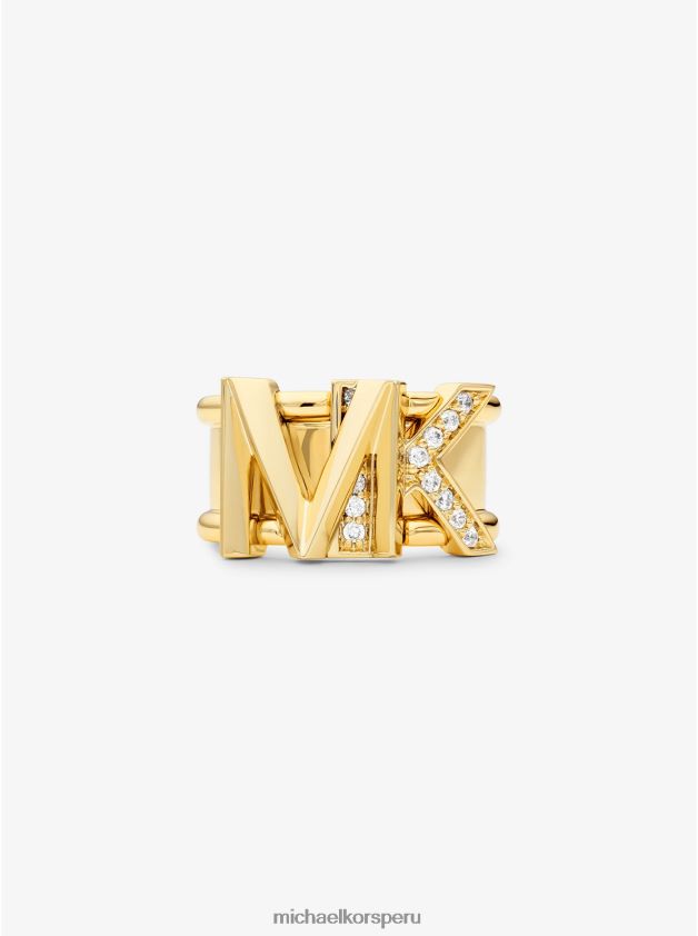 joyas educacion fisica Michael Kors mujer Anillo con logo pavé de latón chapado en oro de 14k oro 8FX48V2549