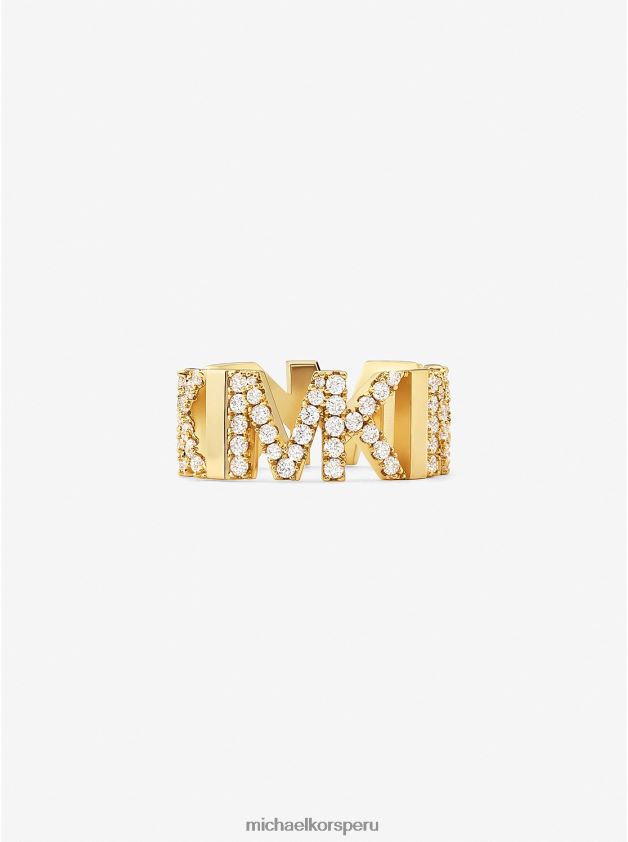 joyas educacion fisica Michael Kors mujer anillo de cadena de latón chapado en metales preciosos con logo pavé oro 8FX48V2548