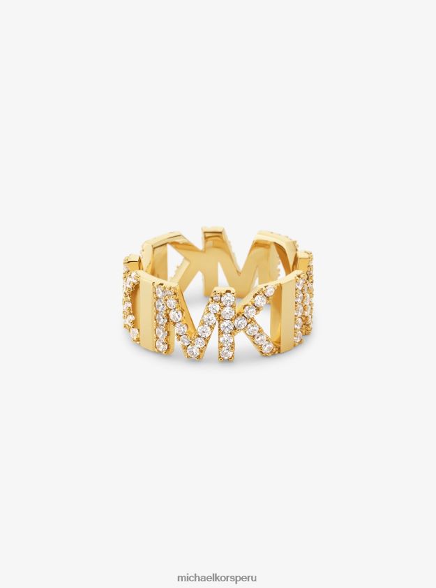 joyas educacion fisica Michael Kors mujer anillo de cadena de latón chapado en metales preciosos con logo pavé oro 8FX48V2548