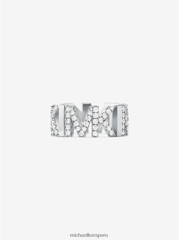 joyas educacion fisica Michael Kors mujer anillo de cadena de latón chapado en platino con logo pavé plata 8FX48V2547