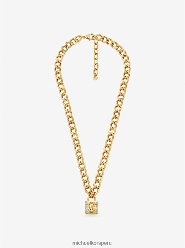joyas educacion fisica Michael Kors mujer Collar con candado pavé de latón chapado en oro de 14k oro 8FX48V2485