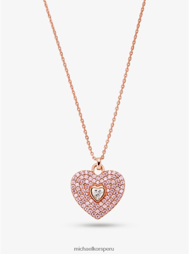 joyas educacion fisica Michael Kors mujer Collar con forma de corazón pavimentado en plata de ley chapada en oro rosa de 14k oro rosa 8FX48V2498