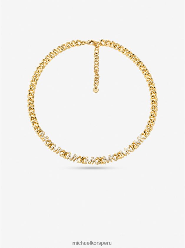 joyas educacion fisica Michael Kors mujer Collar de cadena con logo pavé de latón chapado en oro de 14k oro 8FX48V2499