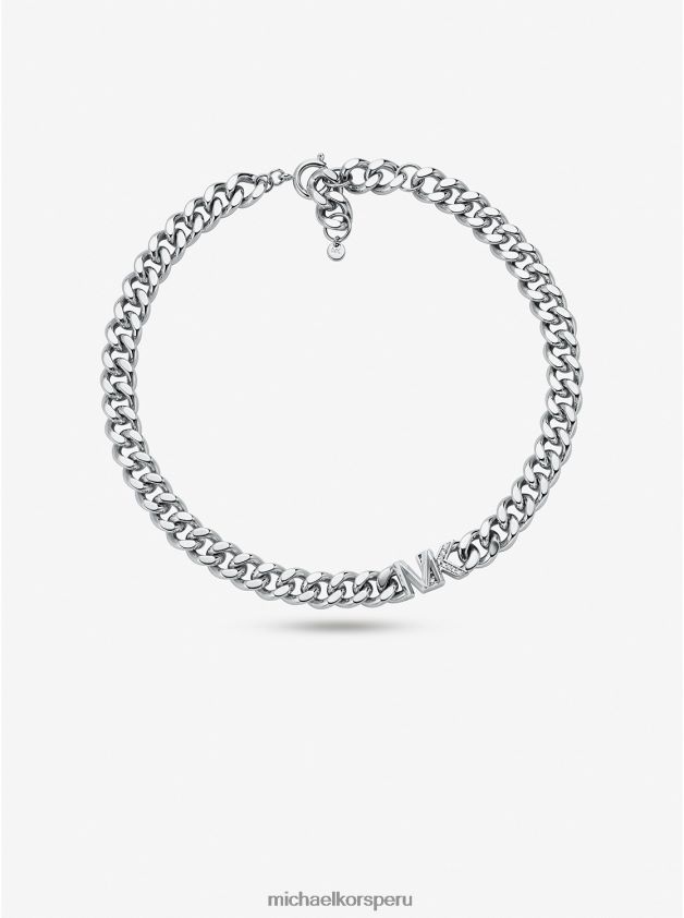 joyas educacion fisica Michael Kors mujer Collar de eslabones curvos con logo pavé de latón chapado en oro de 14k plata 8FX48V2486