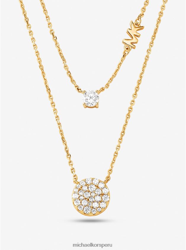 joyas educacion fisica Michael Kors mujer collar con capas de discos pavé de plata de ley chapada en metales preciosos oro 8FX48V2491