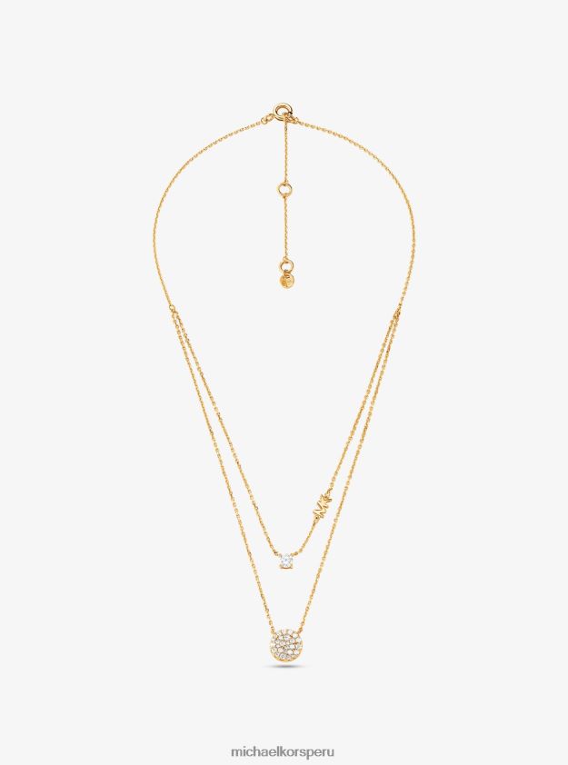 joyas educacion fisica Michael Kors mujer collar con capas de discos pavé de plata de ley chapada en metales preciosos oro 8FX48V2491